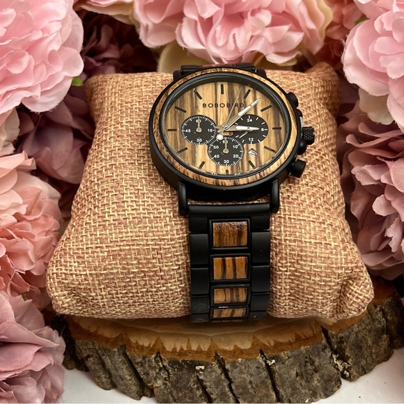 Luxury Zebra and Ebony Wood Chronograph Military Quartz Watch - Picture 9 of 16